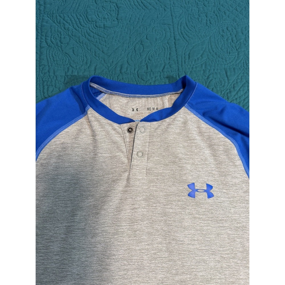 Under Armour ColdGear Fitted Henley Shirt Men's Medium Gray Blue Long Sleeve